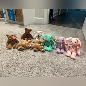 Adorable Ty Beanie Babies Plush Toy Collection - Brown, White, Green, Pink
